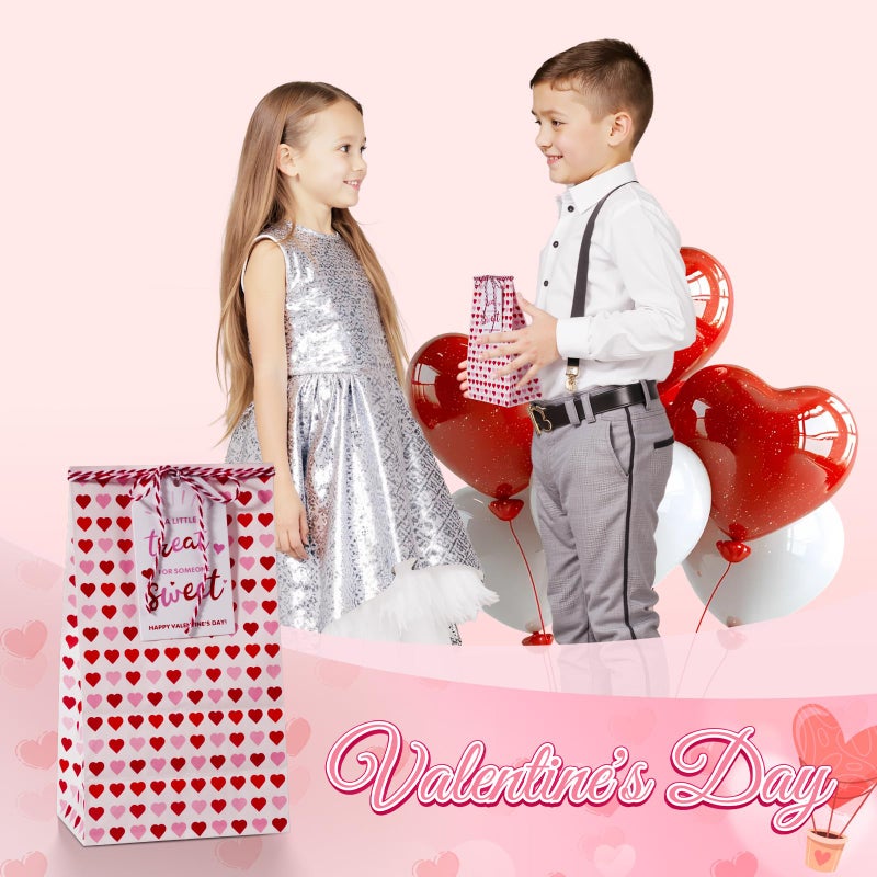 AISunGoo 30 Pcs Valentines Day Gift Bags with Cards for Kids Classroom Parties, Paper Treat Bags for Valentines Party Favors - Image 4
