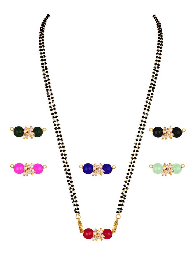 JFL Womens-Jewellery For Less Pride Multi-Color Beads Pendant Gold Changeable With Black Beaded Golden Chain Magalsutra,Valentine - Image 3