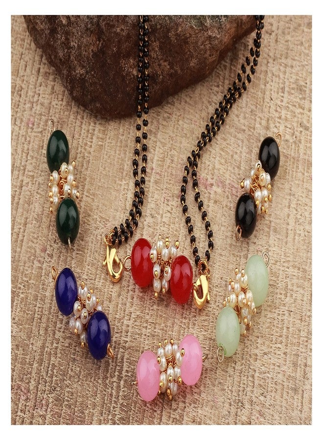 JFL Womens-Jewellery For Less Pride Multi-Color Beads Pendant Gold Changeable With Black Beaded Golden Chain Magalsutra,Valentine - Image 2