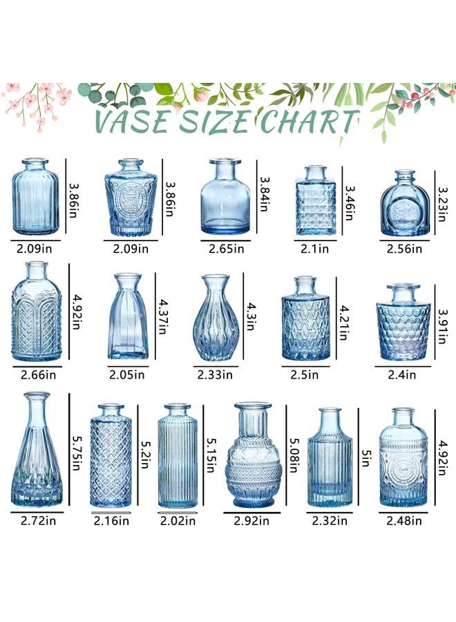 SUPMIND 16pcs Glass Bud Vase Set, Small Blue Flower Vases for Centerpieces in Bulk, Mini Vintage Vase for Wedding, Home Decor, Table Decoration - Image 2