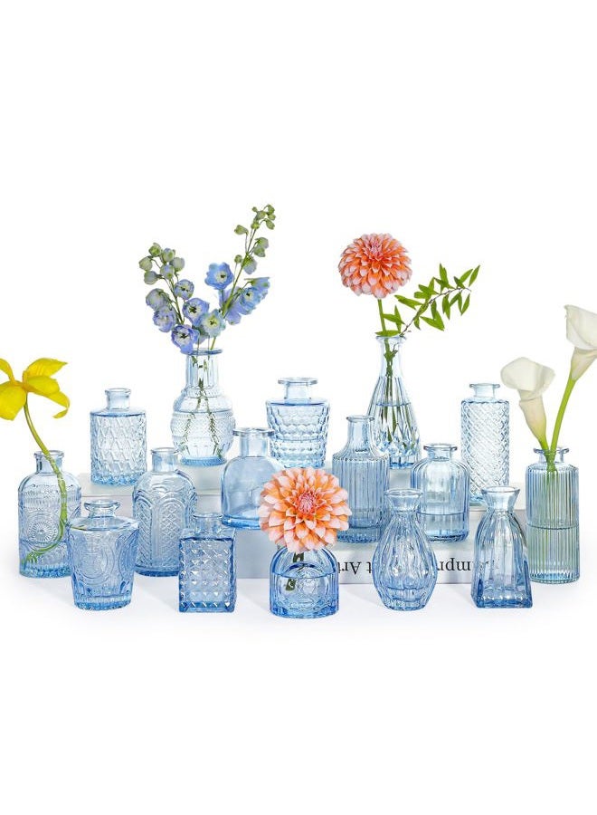SUPMIND 16pcs Glass Bud Vase Set, Small Blue Flower Vases for Centerpieces in Bulk, Mini Vintage Vase for Wedding, Home Decor, Table Decoration - Image 1