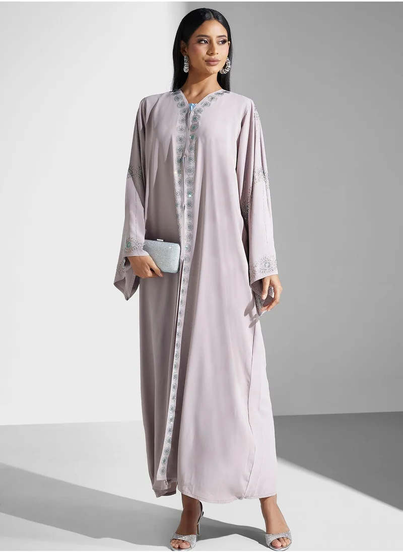 hayas closet Embellished Flared Sleeve Abaya