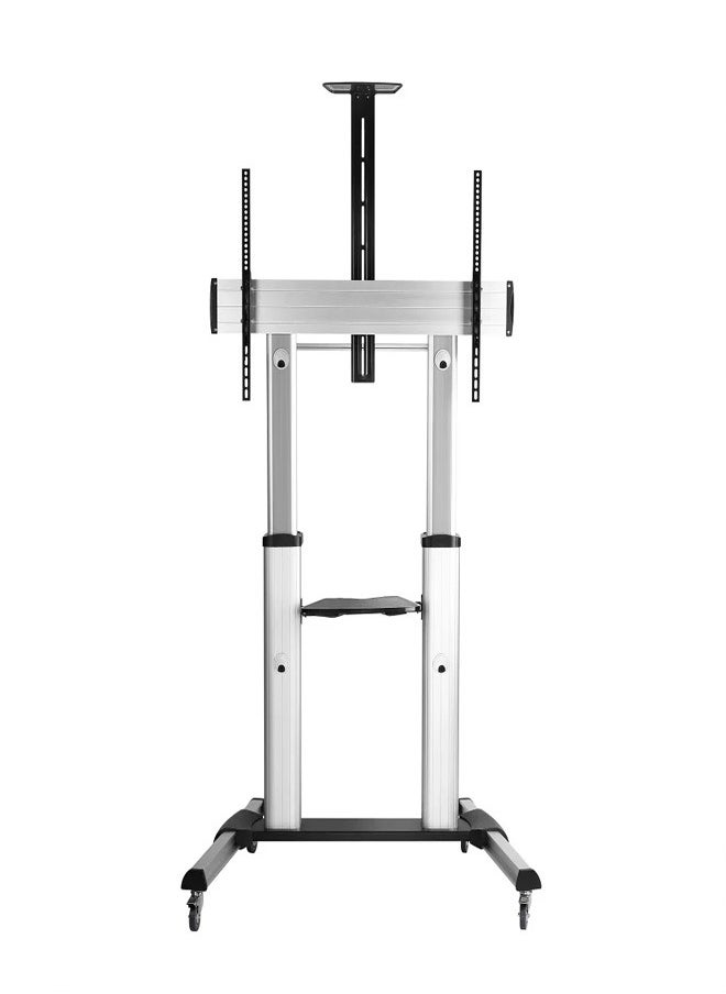 Skill Tech SH 666TW Large Screen Telescopic Height Adjustable Aluminium TV Cart for 60–100 Inch Screens, VESA 1000x600, Max Load 100kg – Heavy Duty Rolling TV Stand  Black  - Image 1
