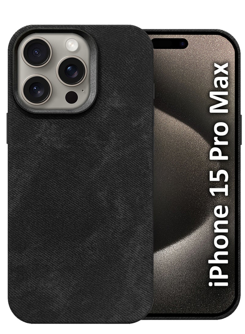 CATANES iPhone 15 Pro Max Alcantara Case Cover Premium Quality Luxurious Soft Touch Protection with Metal Camera Frame - Black  - Image 1
