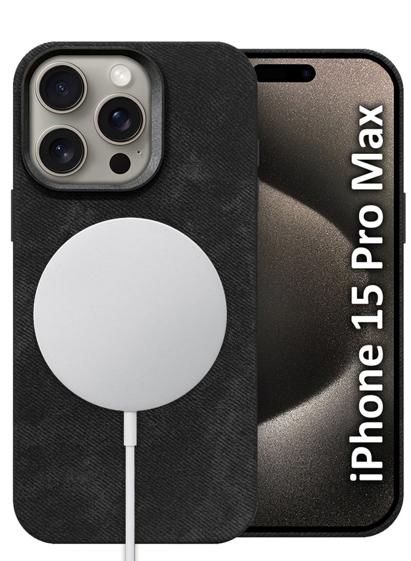 CATANES iPhone 15 Pro Max Alcantara Case Cover Premium Quality Luxurious Soft Touch Protection with Metal Camera Frame - Black  - Image 2