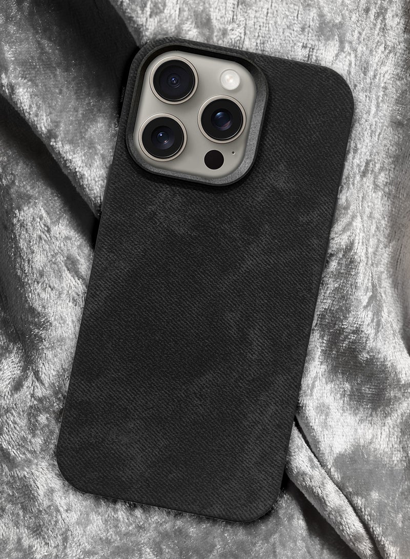 CATANES iPhone 15 Pro Max Alcantara Case Cover Premium Quality Luxurious Soft Touch Protection with Metal Camera Frame - Black  - Image 4