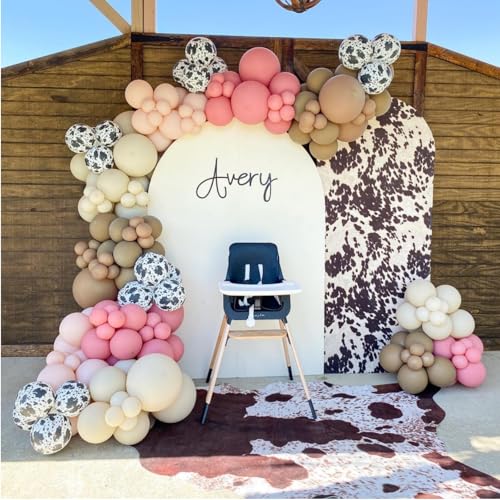 Vztipki Dusty Pink Cow Balloon Arch Garland Kit Dusty Pink Light Pink Brown Sand White and Cow Print Balloons for Baby Shower Birthday Farm Western and Cowboy Theme Party Decoration - Image 1