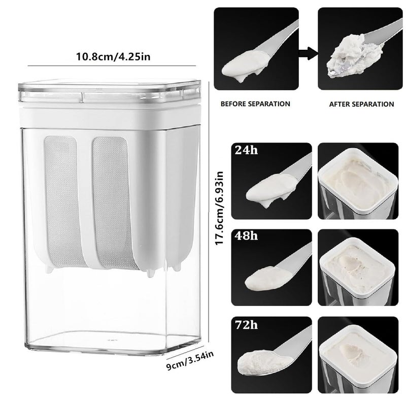 ZWERLIN ZWERLIN Yogurt Strainer 1100 ml Fine Mesh Filter with Lid Reusable Greek Yogurt Maker White  - Image 2