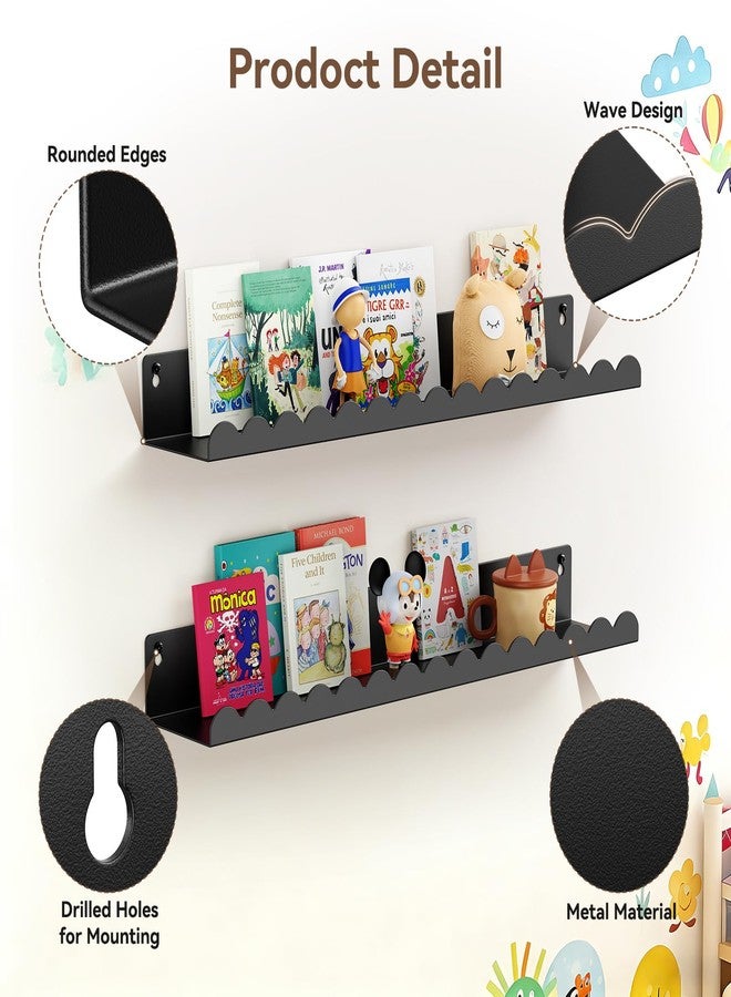 Gattlukd Floating Shelves for Wall, 17 Inch Metal Nursery Book Shelves 4 Pack, Wall Mounted Book Shelf for Kids Room, Bedroom, Bathroom, Playroom Decor - Image 4