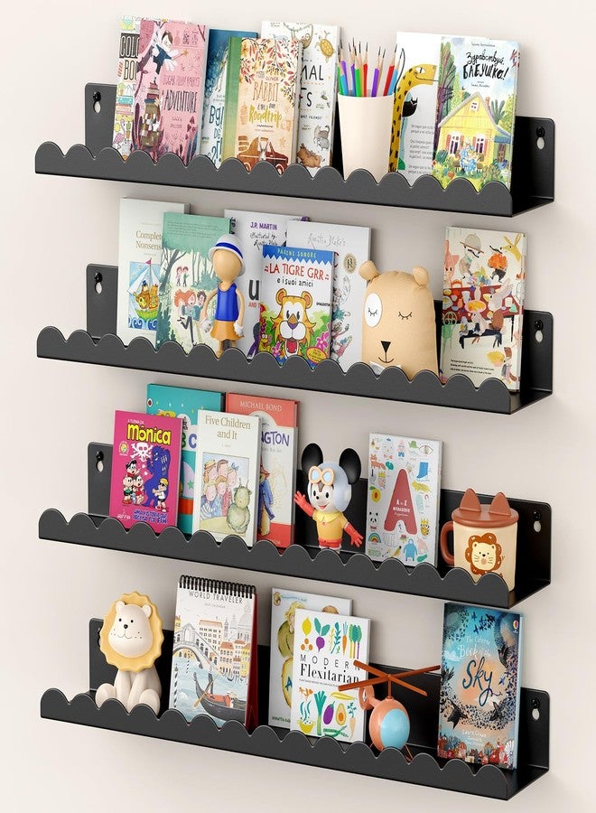 Gattlukd Floating Shelves for Wall, 17 Inch Metal Nursery Book Shelves 4 Pack, Wall Mounted Book Shelf for Kids Room, Bedroom, Bathroom, Playroom Decor - Image 1