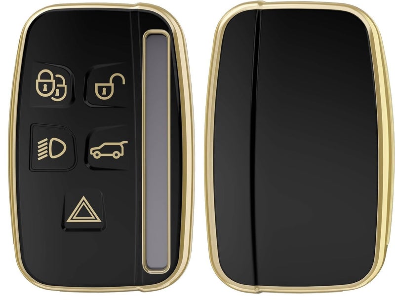 SHOPOFLUX TPU Car Key Cover Compatible for Jaguar & Range Rover Evoque Velar Discovery LR4 Land Rover Sport XF XJ XE F-PACE F-Type 5 Button Smart Key - Black - Image 1