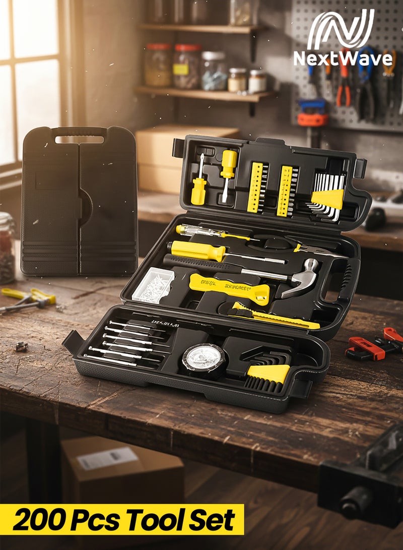 الموجة التالية مجموعة أدوات احترافية مكونة من 200 قطعة مع صندوق أدوات، مجموعة أدوات يدوية محمولة للضروريات المنزلية، مجموعة أدوات للاستخدام المنزلي، صندوق أدوات للاستخدام المنزلي والاحترافي - Image 1