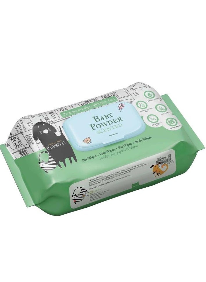 Pawsitiv PAWSITIV PET WIPES FOR CATS AND DOGS - BABY POWDER SCENTED 150 WIPES  - Image 1