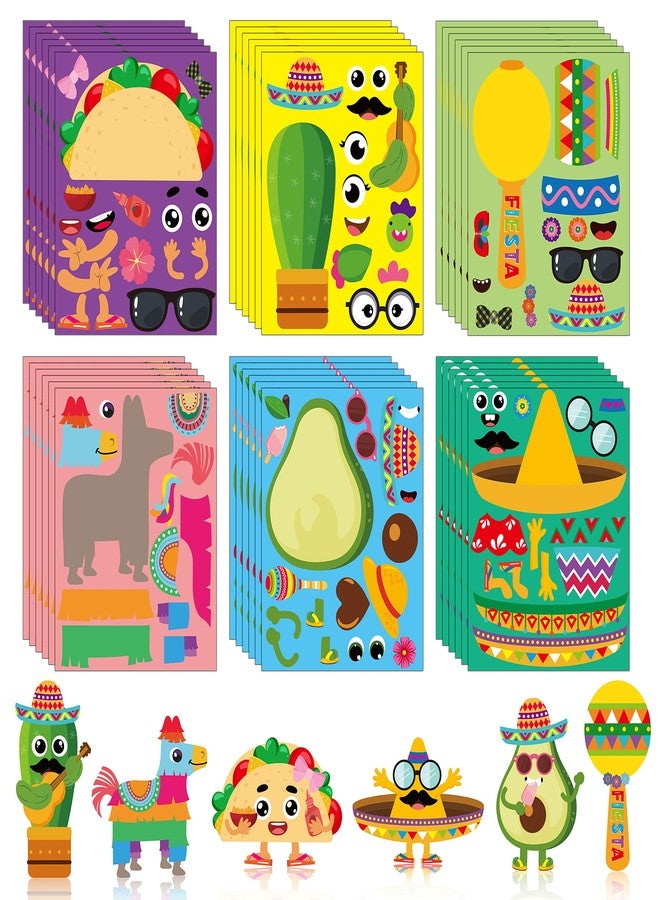 Haooryx 36Pcs Make Your Own Fiesta Stickers Sheet, Make a Face Stickers Game Mexican Fiesta Cinco De Mayo Taco Sticker Mix and Match Cactus Sticker for Kids Birthday Party Favor Gift Art Craft Rewards - Image 1