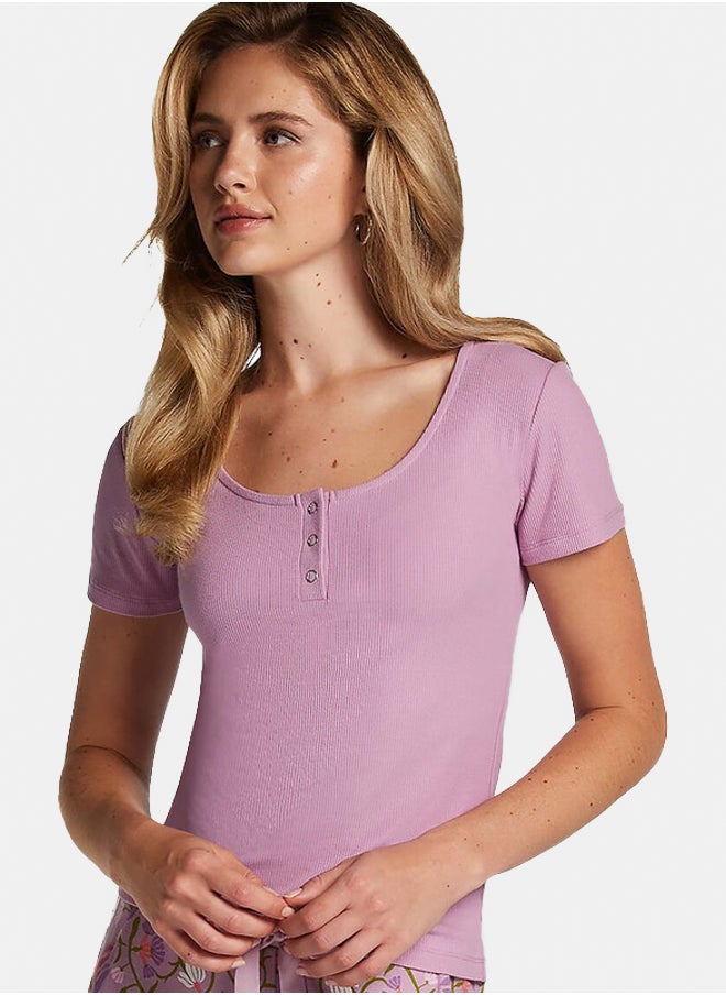 hunkemoller Henley Short Sleeved Pyjama Top  - Image 3