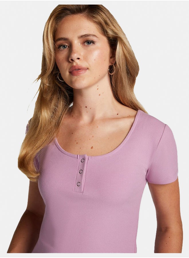hunkemoller Henley Short Sleeved Pyjama Top  - Image 4