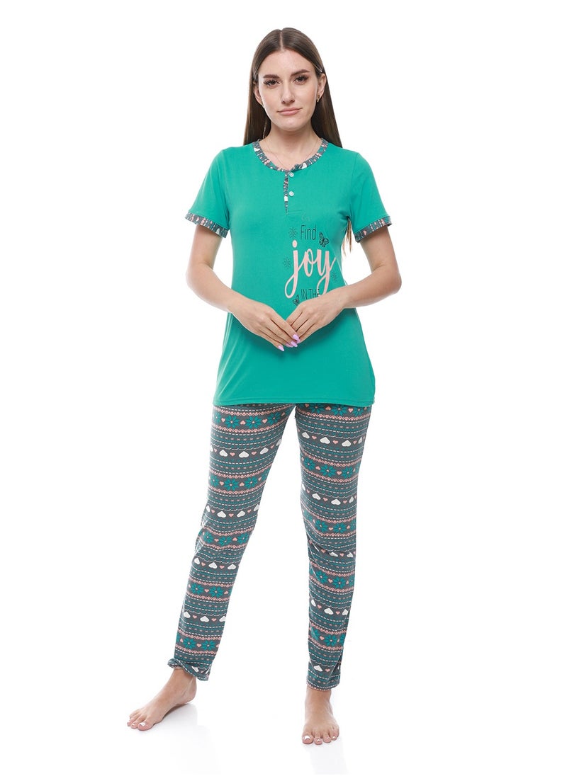 Caesar - Women Pajama Set With Half Sleeves And Printed Photo - Image 1