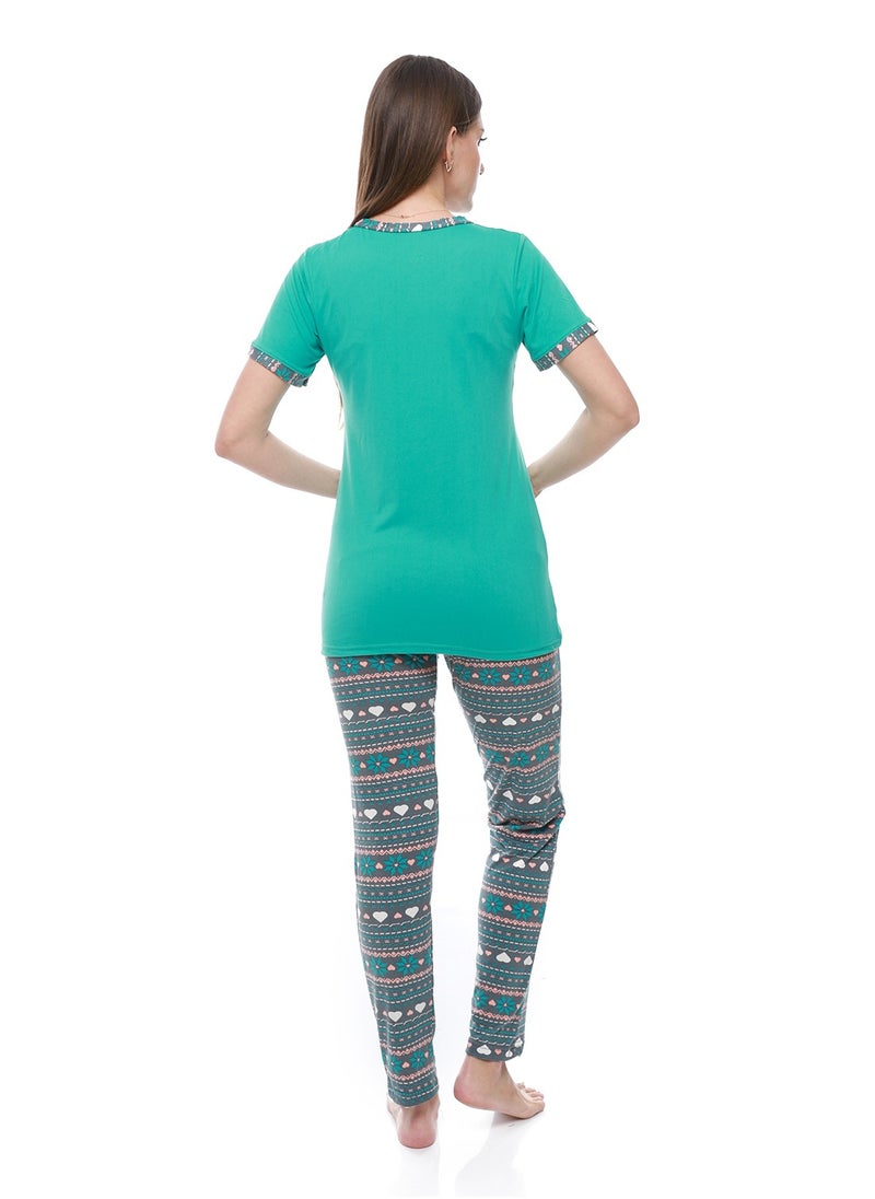 Caesar - Women Pajama Set With Half Sleeves And Printed Photo - Image 1