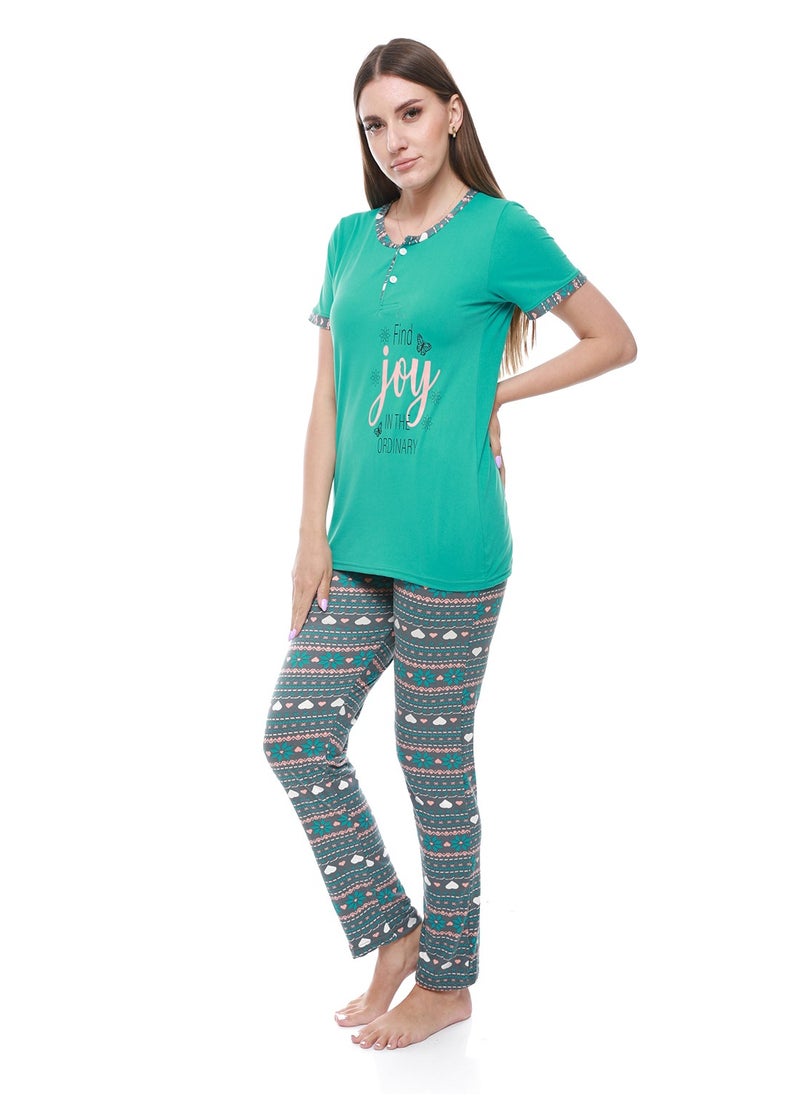 Caesar - Women Pajama Set With Half Sleeves And Printed Photo - Image 1