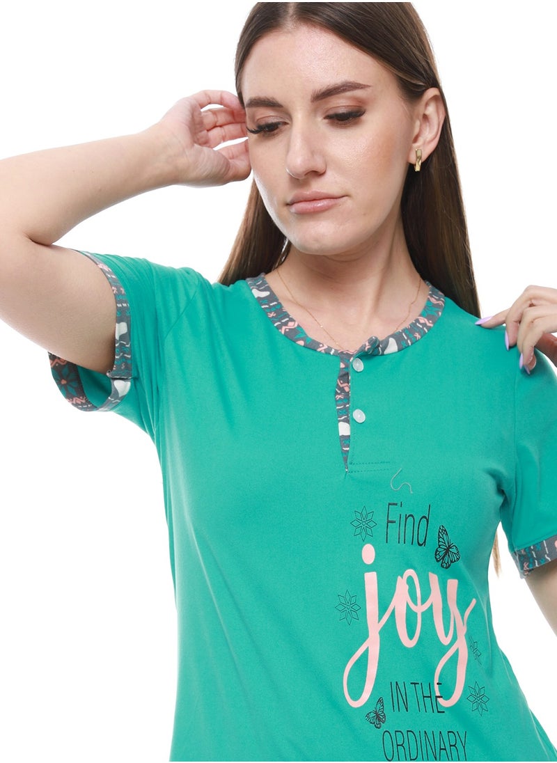 Caesar - Women Pajama Set With Half Sleeves And Printed Photo - Image 1