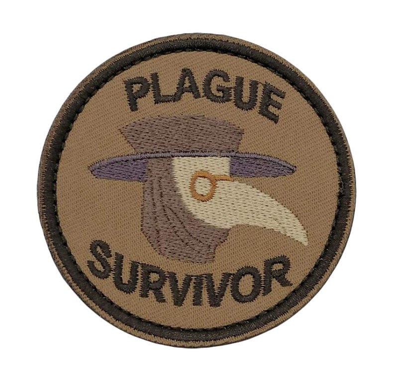JFFCESTORE Plague Survivor Patch Geek Merit Badge Patch Tactical Morale Patch with Hook and LoopBrown 