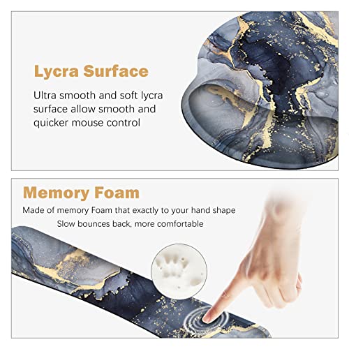ARTSO Large Mouse Pad Ergonomic Keyboard Wrist Rest Support Combo, Memory Foam Gel Extended Desk Mat Protector, Non-Slip Desk Blotter, Dark Blue Marble - Image 3