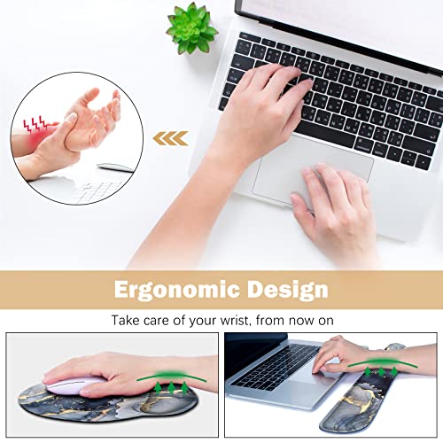 ARTSO Large Mouse Pad Ergonomic Keyboard Wrist Rest Support Combo, Memory Foam Gel Extended Desk Mat Protector, Non-Slip Desk Blotter, Dark Blue Marble - Image 4