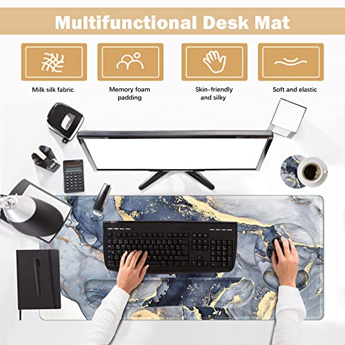ARTSO Large Mouse Pad Ergonomic Keyboard Wrist Rest Support Combo, Memory Foam Gel Extended Desk Mat Protector, Non-Slip Desk Blotter, Dark Blue Marble - Image 5