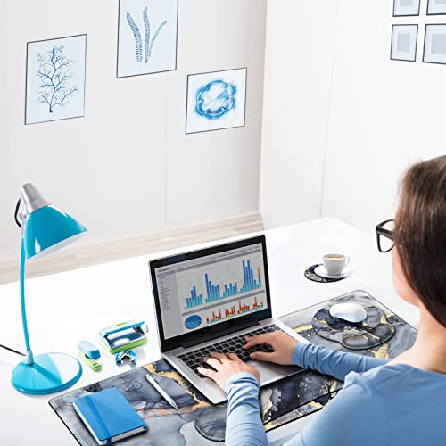 ARTSO Large Mouse Pad Ergonomic Keyboard Wrist Rest Support Combo, Memory Foam Gel Extended Desk Mat Protector, Non-Slip Desk Blotter, Dark Blue Marble - Image 2