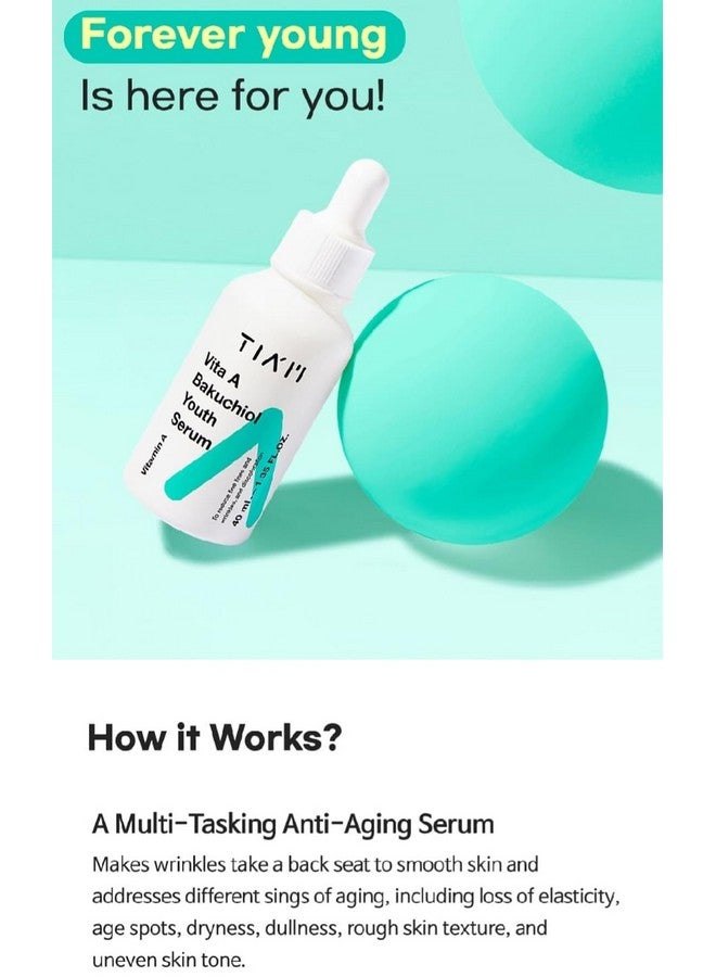 TIA'M سيروم الشباب من تيام فيتا أ باكوشيول، سيروم للوجه مضاد للشيخوخة للتجاعيد والبقع الداكنة، مناسب للبشرة الحساسة، 40 مل - Image 3