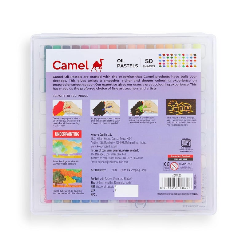 Camlin Camel Oil Pastel with Reusable Plastic Box - 50 Shades,Multicolor - Image 3