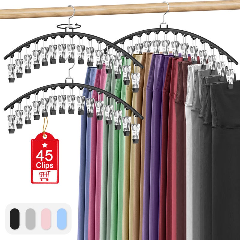 Besslly 3 Pack Legging Organizer for Closet Hanging, Pants Hangers with Clips Holds 45 Leggings, Shorts, Skirts, Jeans, Hats, Pants Hangers Space Saving Clothes Racks Closet Organizers and Storage, Black - Image 1