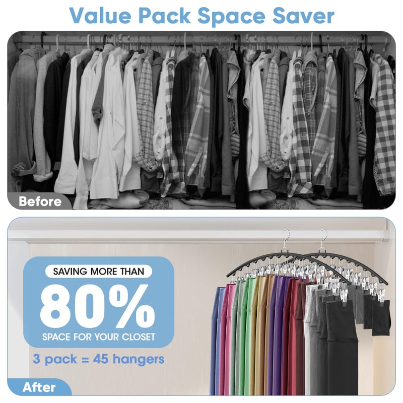 Besslly 3 Pack Legging Organizer for Closet Hanging, Pants Hangers with Clips Holds 45 Leggings, Shorts, Skirts, Jeans, Hats, Pants Hangers Space Saving Clothes Racks Closet Organizers and Storage, Black - Image 2