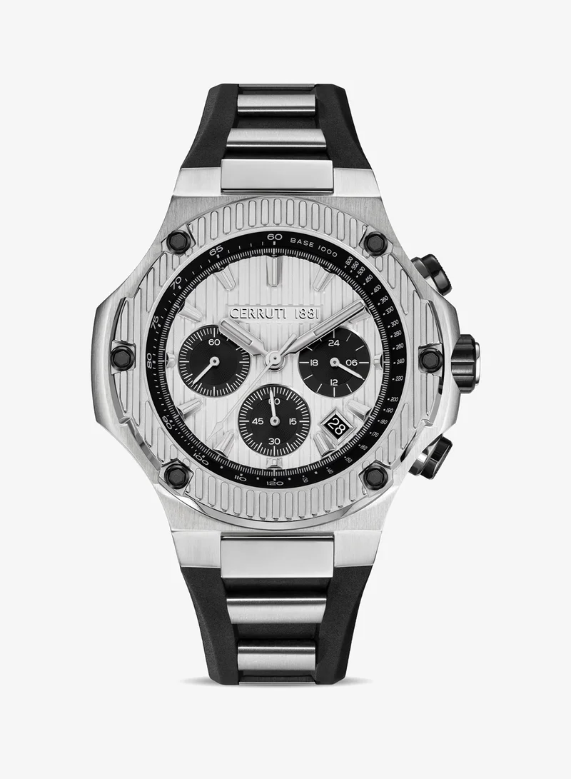 CERRUTI 1881 Lucardo Men's Chronograph Watch with Black White Dial & Silicone Strap