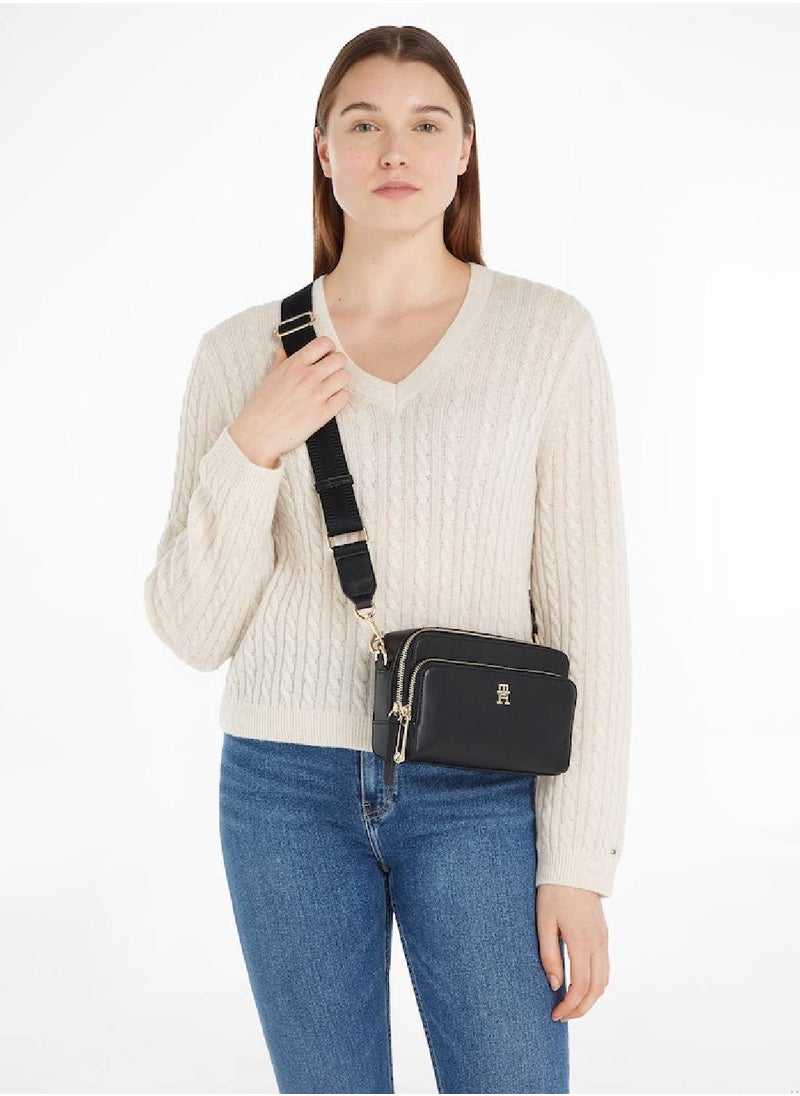 TOMMY HILFIGER - Women's Crossover Iconic Camera Handbag -  Polyurethane, Black - Image 1