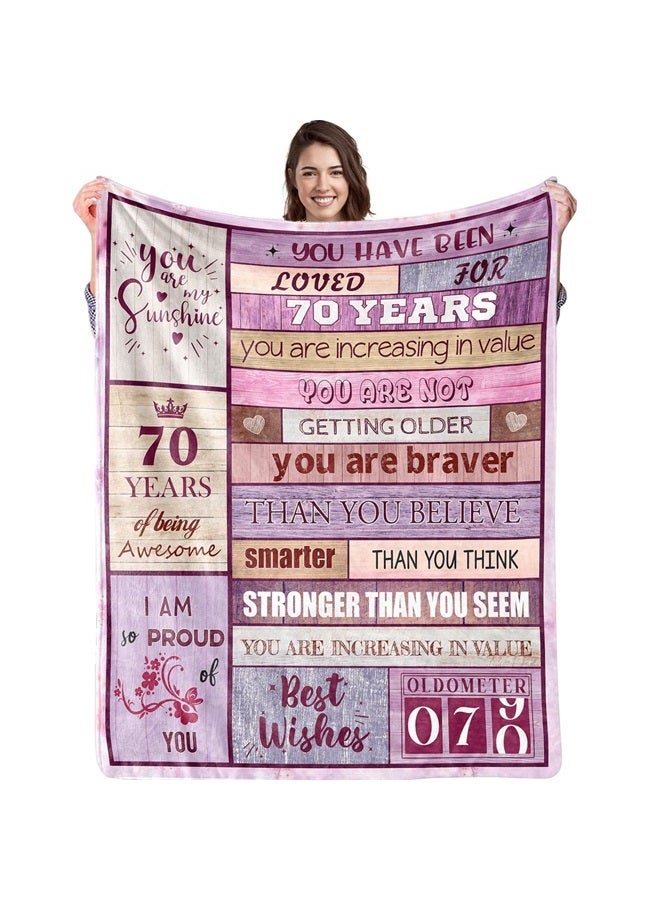 Biapian 70th Birthday Gifts for Women, 70th Birthday Blanket for Her 70 Year Old Famale Gift Ideas Birthday Throw Blanket Gifts for 70 Year Old Birthday Gift for Women Wife Mom Grandma 50"x60" - Image 1