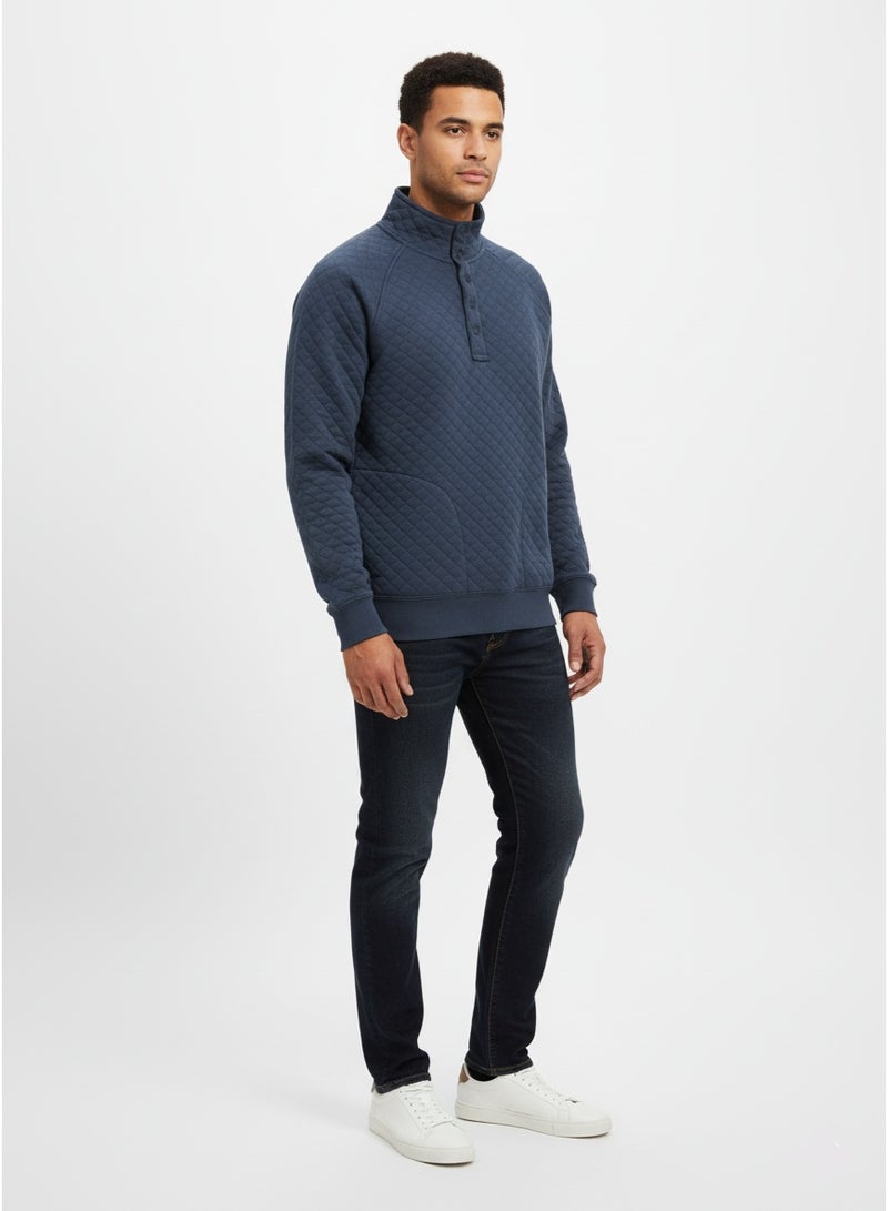 Blue 84 Men's Quilted Mock-Neck Button Placket Sweatshirt Men's Pullover With Pockets - Image 2