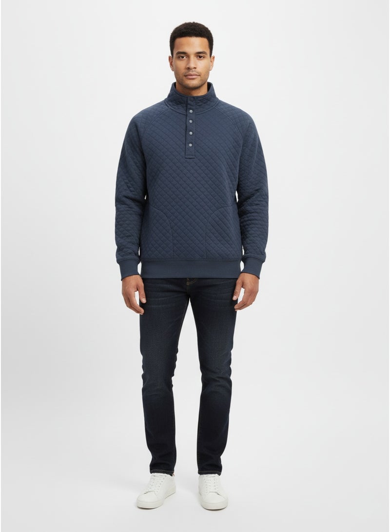 Blue 84 Men's Quilted Mock-Neck Button Placket Sweatshirt Men's Pullover With Pockets - Image 1