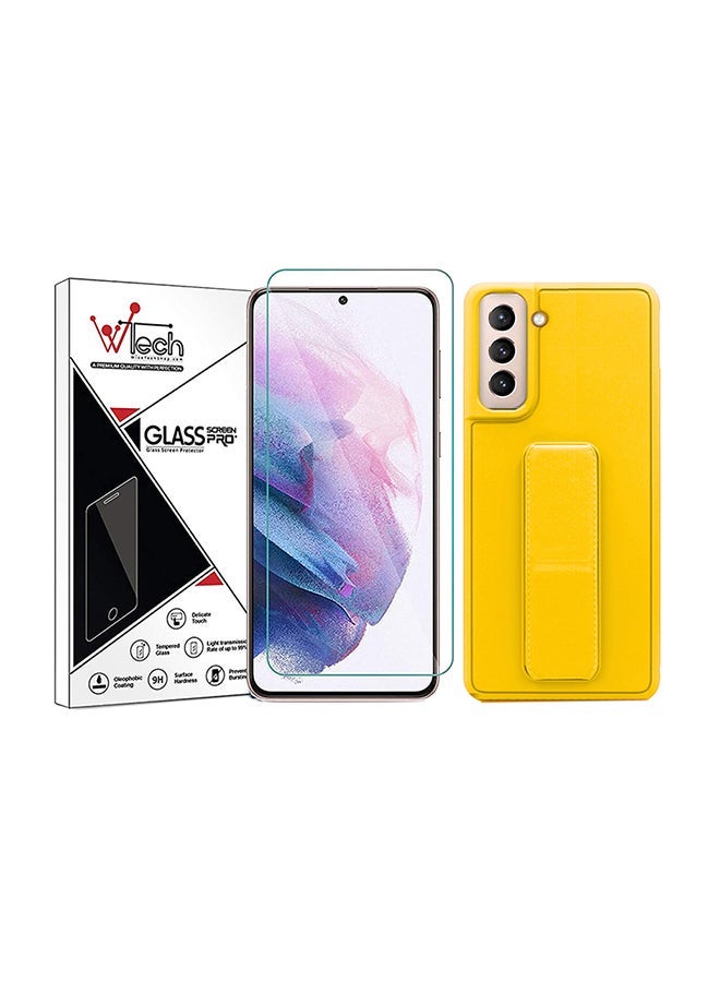 NIBEMINENT 9H Tempered Glass Screen Protector With Silicone Protective Case Cover For Samsung Galaxy S21 Plus 5G Yellow/Clear - Image 1