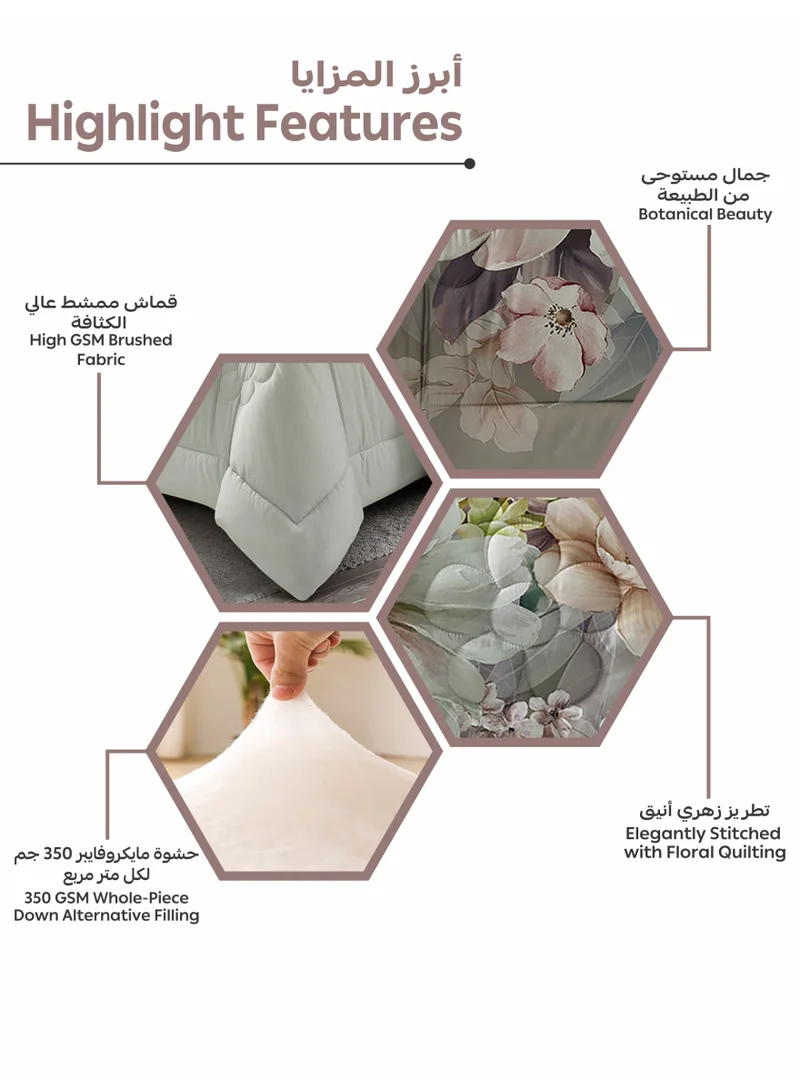 Donetella Bedding Comforter Set, King Size Fits 200x200 cm - 6-Pcs Digital Print Quilted Bed Set, Microfiber Fabric - 1 Comforter, 1 Fitted Sheet, 2 Pillow Shams, 2 Pillowcases.