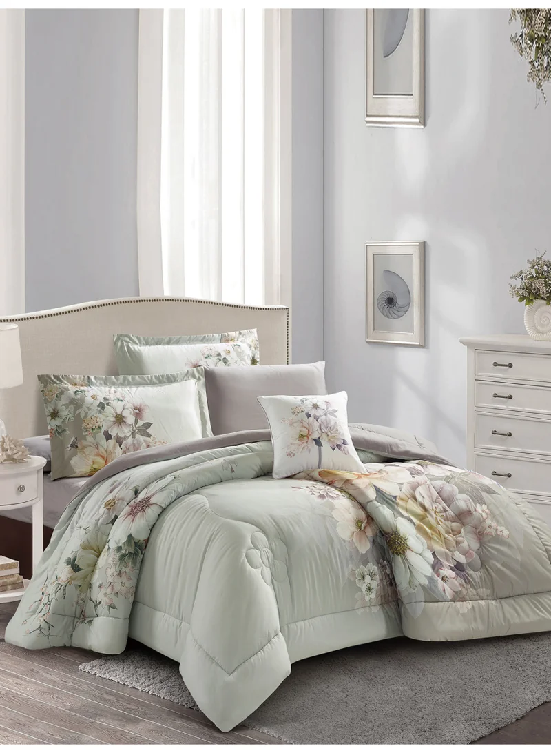 Donetella Bedding Comforter Set, King Size Fits 200x200 cm - 6-Pcs Digital Print Quilted Bed Set, Microfiber Fabric - 1 Comforter, 1 Fitted Sheet, 2 Pillow Shams, 2 Pillowcases.