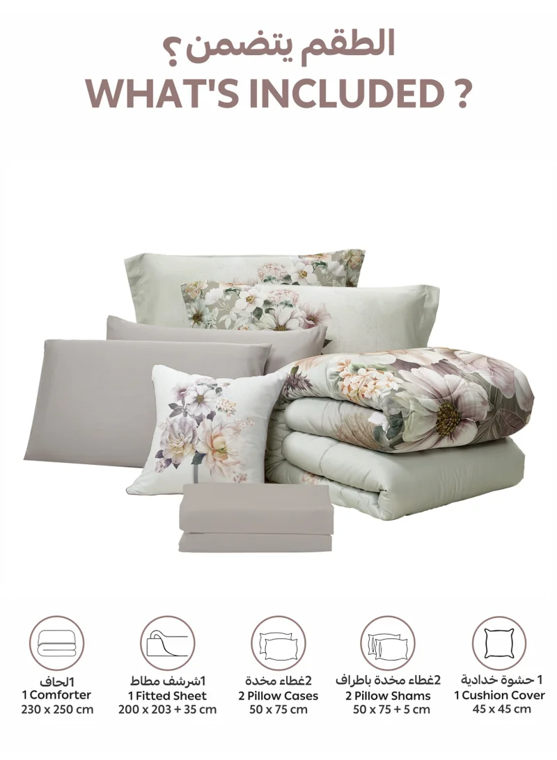 Donetella Bedding Comforter Set, King Size Fits 200x200 cm - 6-Pcs Digital Print Quilted Bed Set, Microfiber Fabric - 1 Comforter, 1 Fitted Sheet, 2 Pillow Shams, 2 Pillowcases.