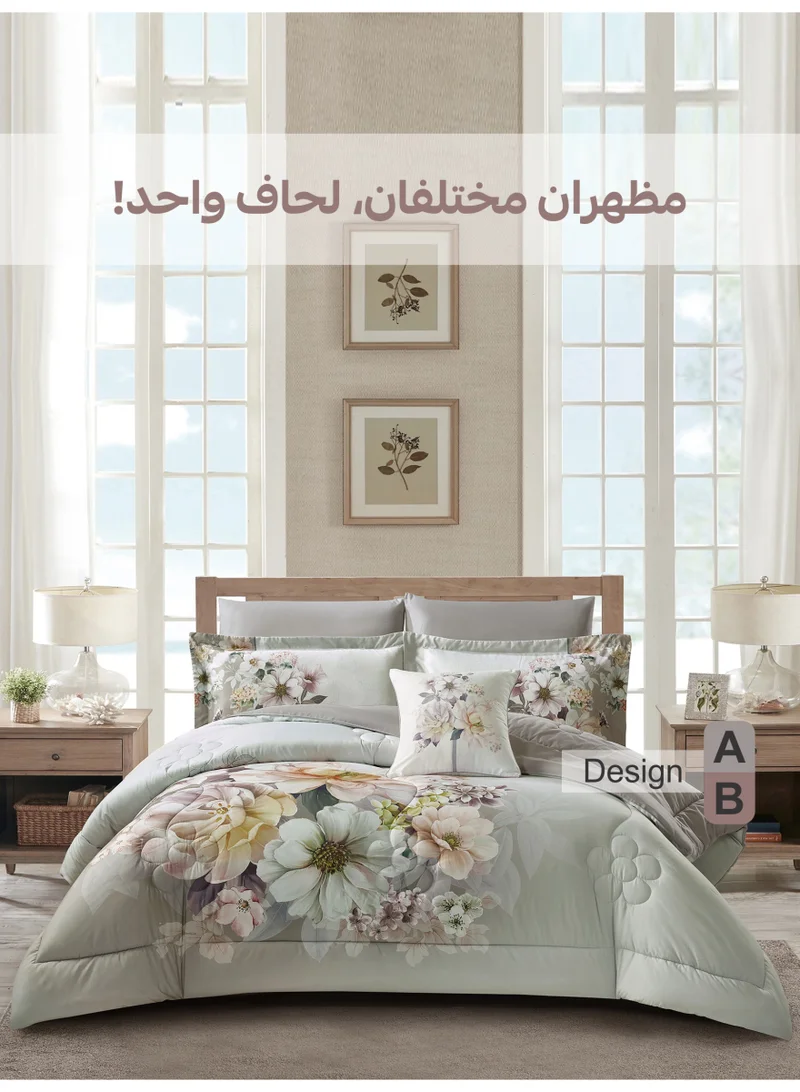 Donetella Bedding Comforter Set, King Size Fits 200x200 cm - 6-Pcs Digital Print Quilted Bed Set, Microfiber Fabric - 1 Comforter, 1 Fitted Sheet, 2 Pillow Shams, 2 Pillowcases.