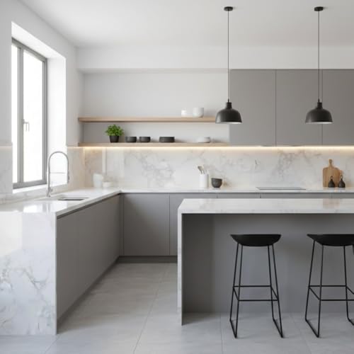 ROSEROSA Peel and Stick Glossy Faux Marble Architectural Film Self-Adhesive Vinyl Film Wallpaper Door Wrap Counter Top Border Mirror Molding Trim PGS408 - Image 5