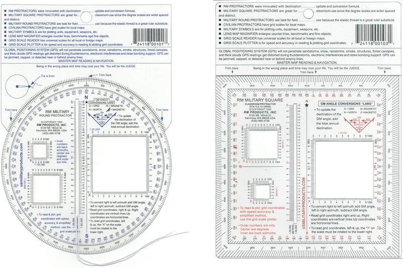 RM43 2 Item Bundle - RM Round Military Protractor & RM Square Military Protractor - Image 1