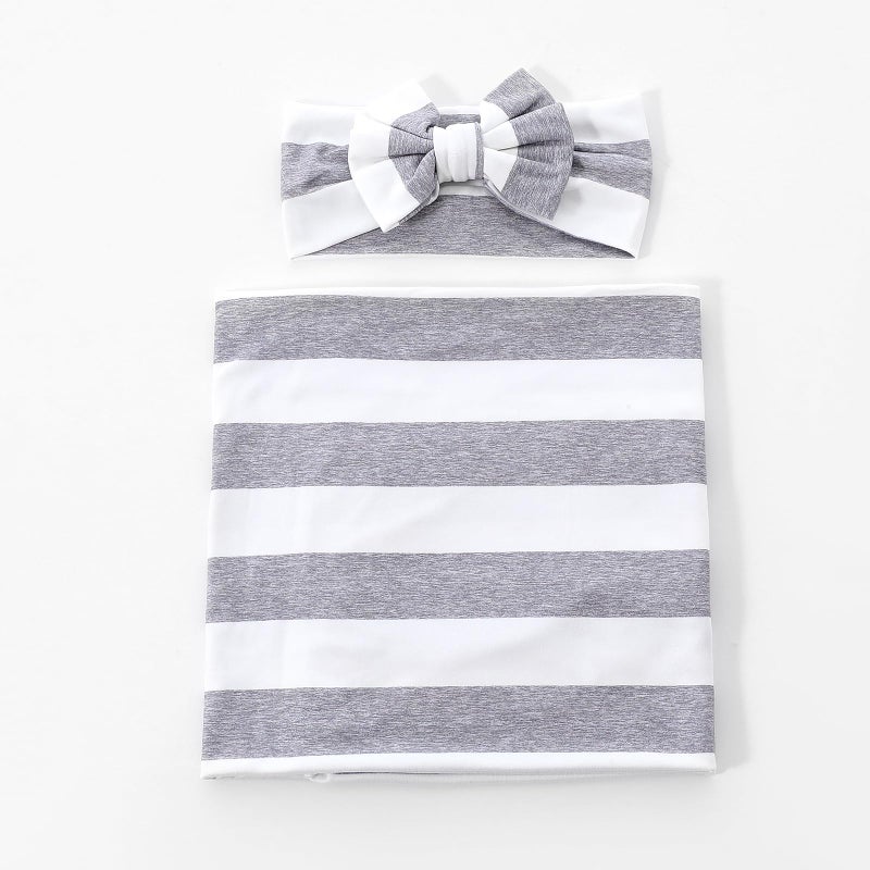 Galabloomer Receiving Blanket Headband Set Flower Print Baby Swaddle Blankets (stripe) - Image 3