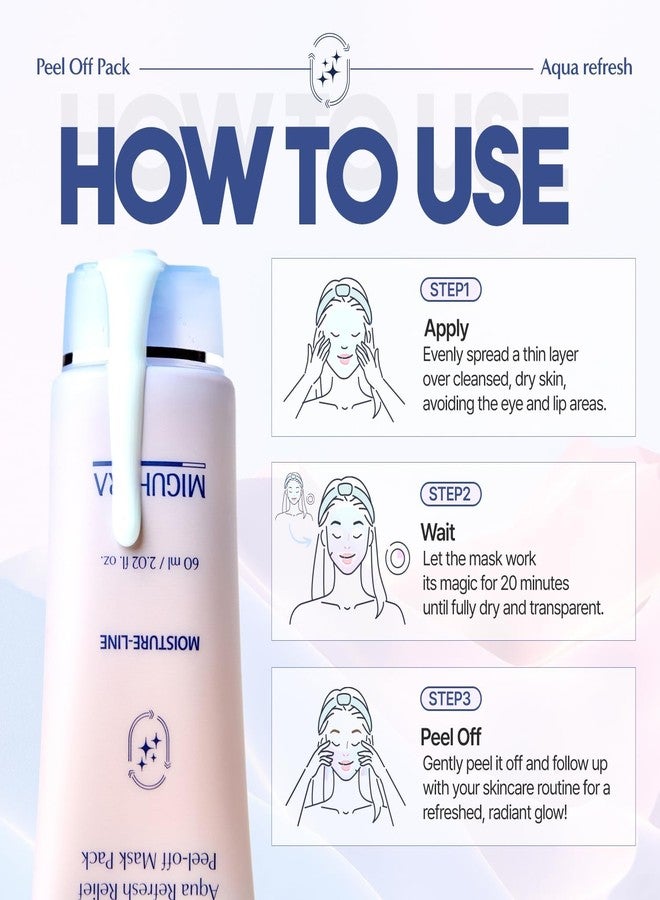 MIGUHARA Aqua Refresh Peel-Off Mask Pack, Face Mask with Lacto-PDRN, Botanical & Flower Extracts for a Fresh, Clean Feel and Smooth-Looking Skin Appearance - Korean Skincare (60ml/2.02 fl.oz.) (Blue) - Image 5