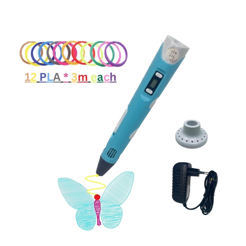 Kitchen Bloom 3D Pen Set for Kids, (15 Filaments 3m Each) (45m Filament) Easy 3D Printing 3D Pen for Kids| 3D Pen with Adapter (Random Color) - Image 2