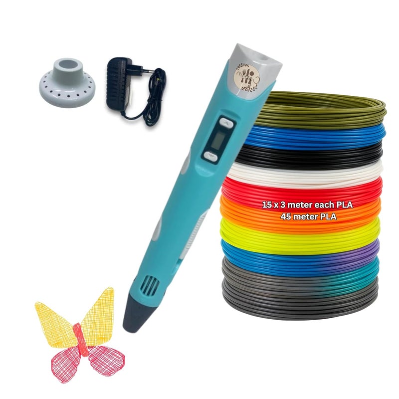 Kitchen Bloom 3D Pen Set for Kids, (15 Filaments 3m Each) (45m Filament) Easy 3D Printing 3D Pen for Kids| 3D Pen with Adapter (Random Color) - Image 1