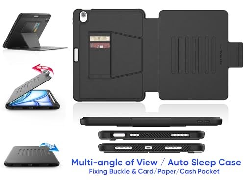 SEYMAC stock Case for iPad Air 11 inch (M2) 2024/ Air 6th Generation, Auto Sleep/Wake Case with Magnetic Multi-Angles Stand, Card Slot, Black - Image 2